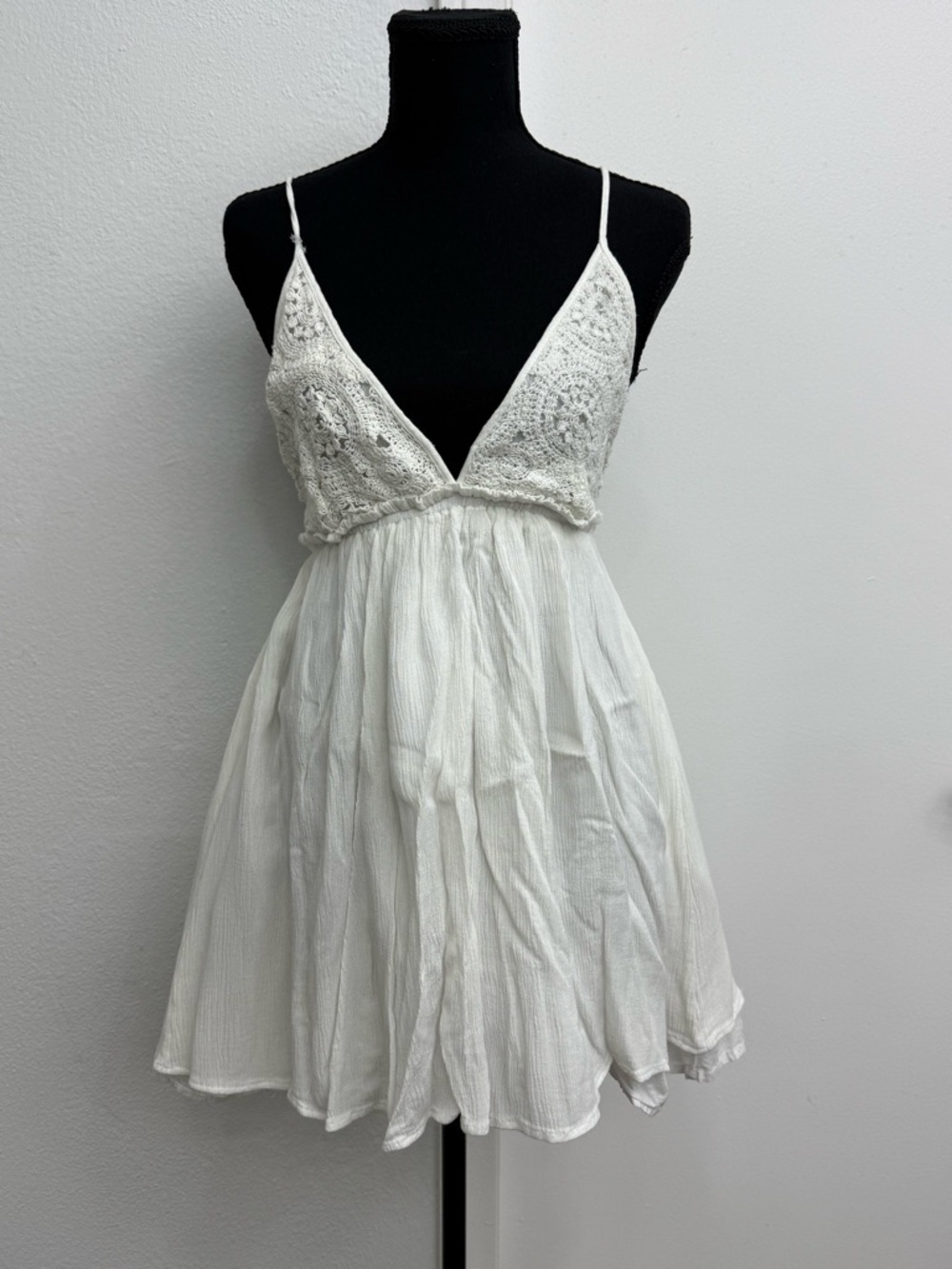 Boho Crochet Bodice Mini Dress in White